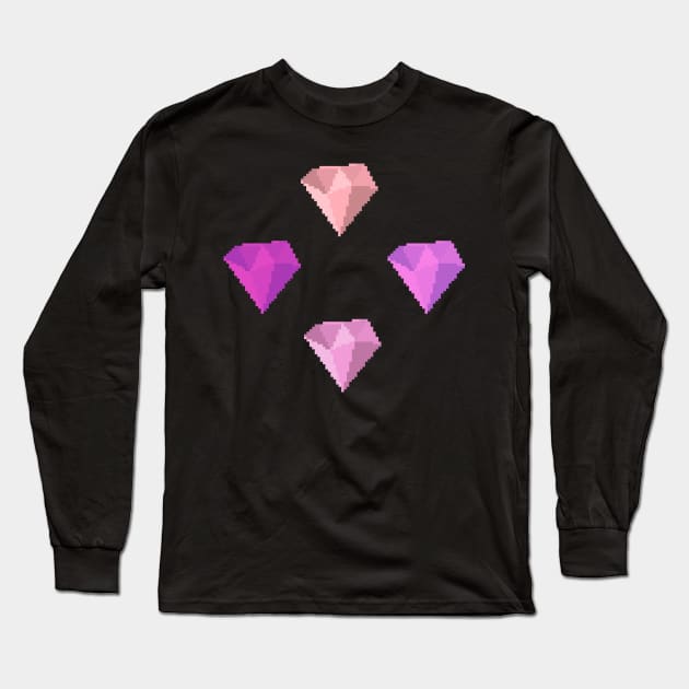 Pink Gems Pixel Art Long Sleeve T-Shirt by christinegames